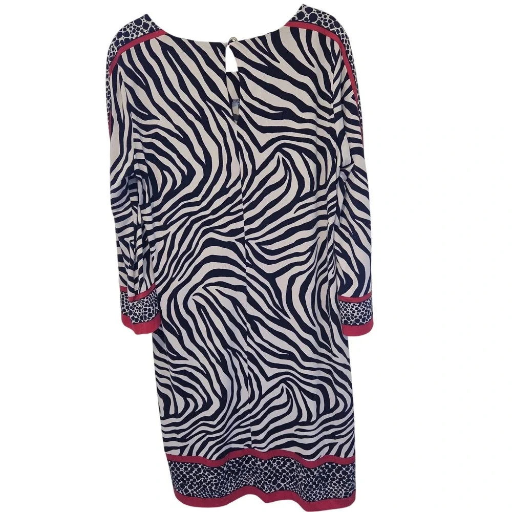 Michael Kors‎ Zebra Print Shift Dress Black White Red 3/4 Sleeve Large L